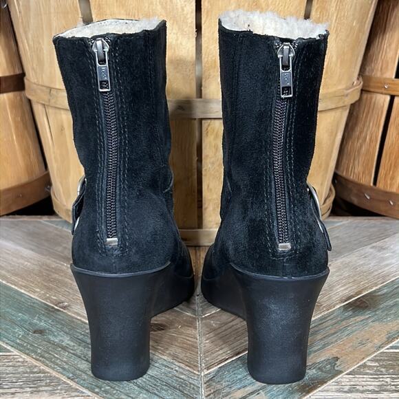 UGG Gissella Black Suede Shearling Lined Wedge Mid Calf Ankle Boot Womens Size 9 - Picture 6 of 12